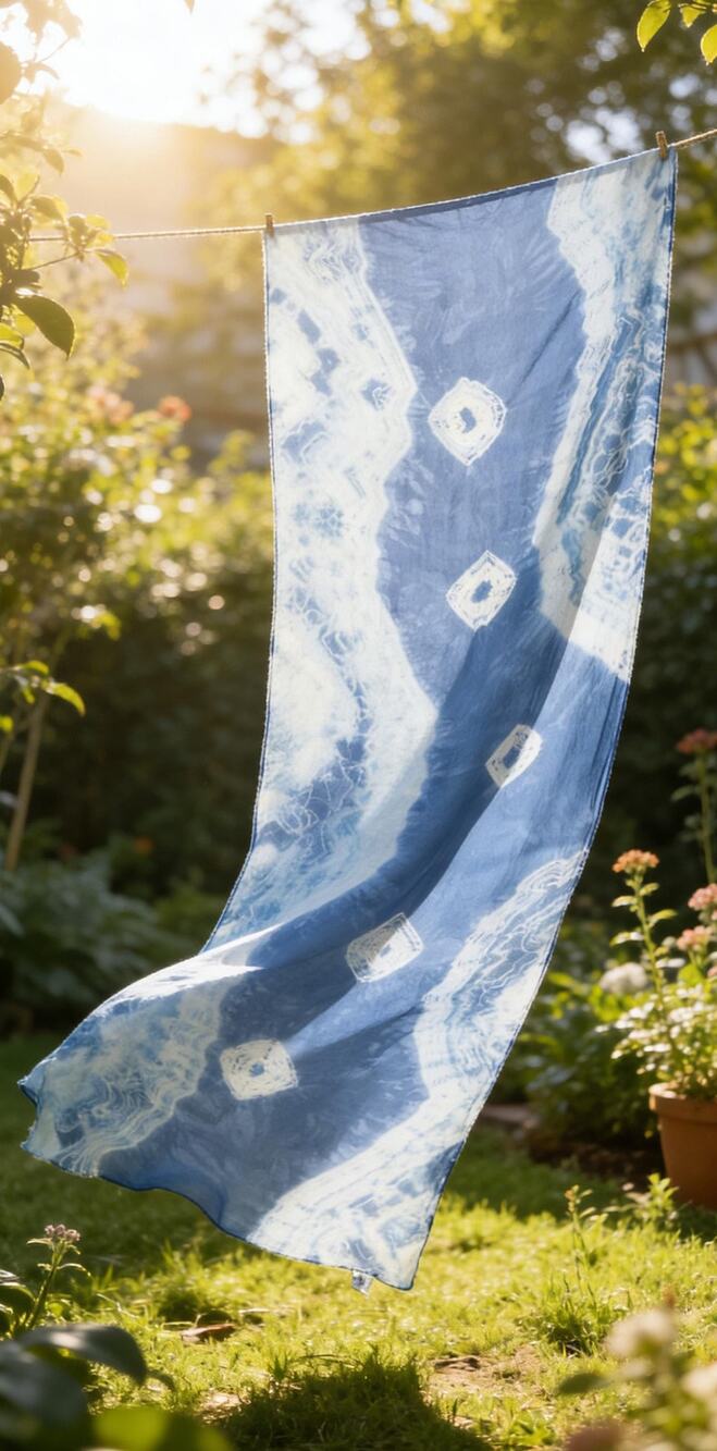 Lightweight Sheer Scarf | Hand-Dyed Indigo Shibori Wrap | Summer Shawl